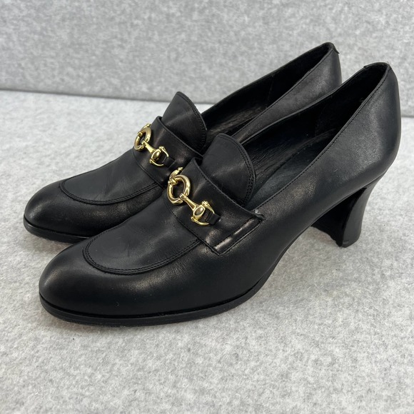Charles David Horsebit Loafer Mid Block Heel Pump- Black Leather - Women Size 10 - Picture 1 of 11